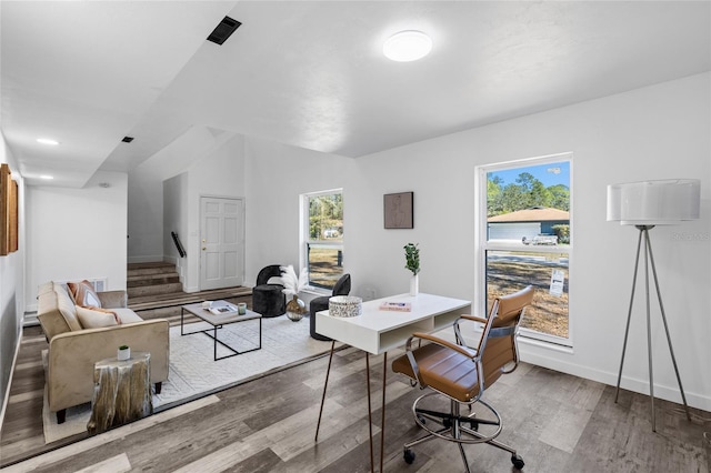 office area featuring hardwood / wood-style flooring