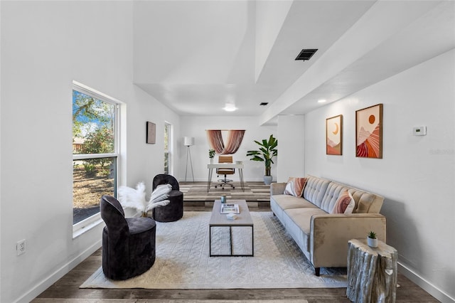 living room with wood-type flooring