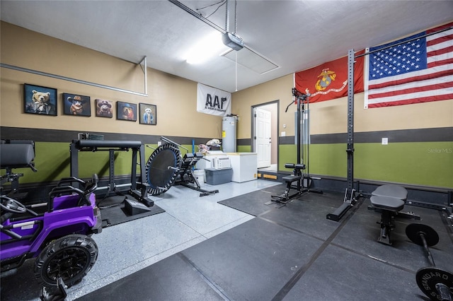 exercise room featuring gas water heater