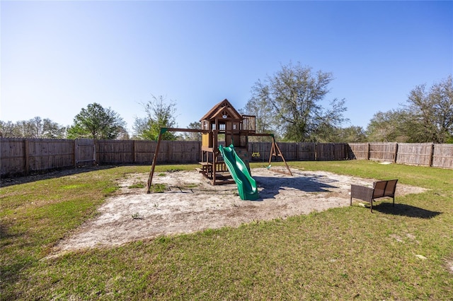 view of play area with a yard