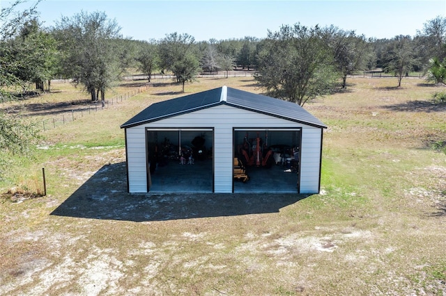 garage with a rural view