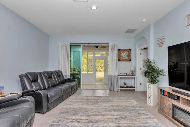 view of tiled living room