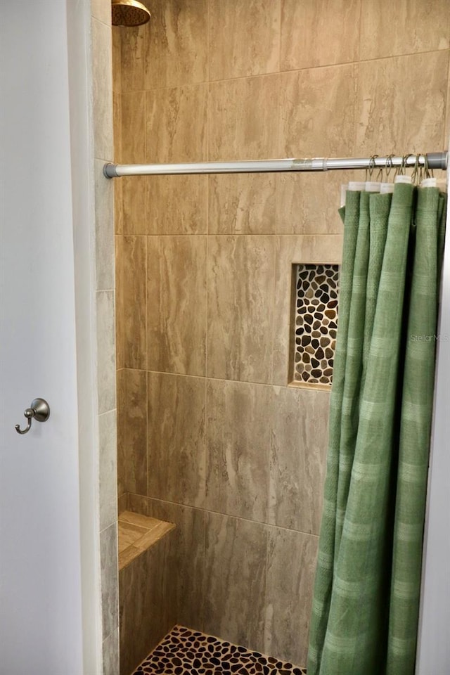 bathroom with a shower with curtain