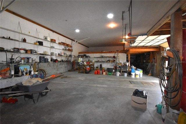 garage featuring a workshop area