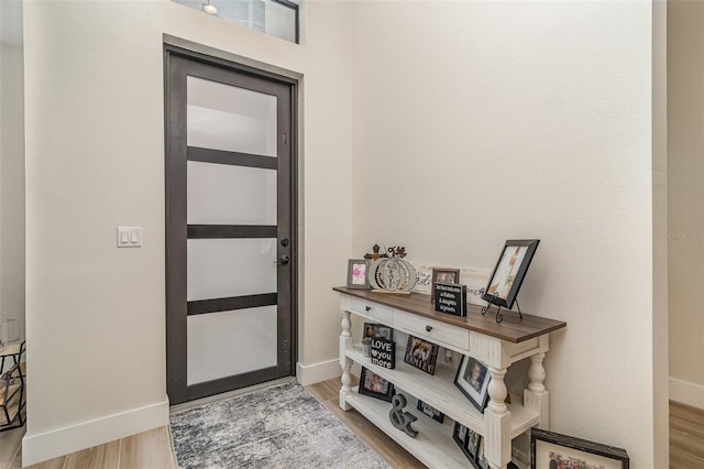 foyer entrance with hardwood / wood-style flooring