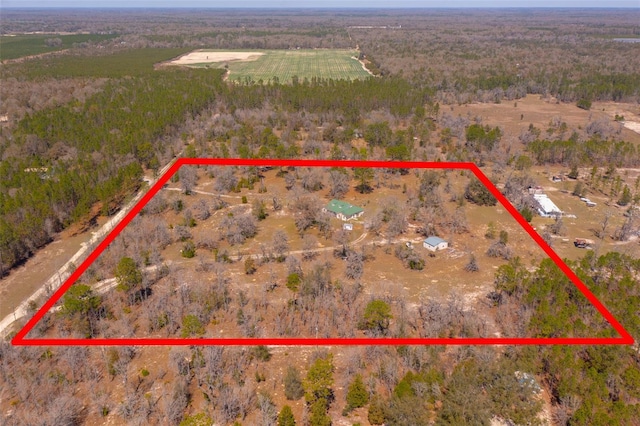 birds eye view of property featuring a rural view