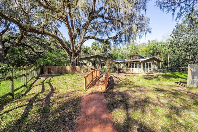 view of yard with a fenced backyard