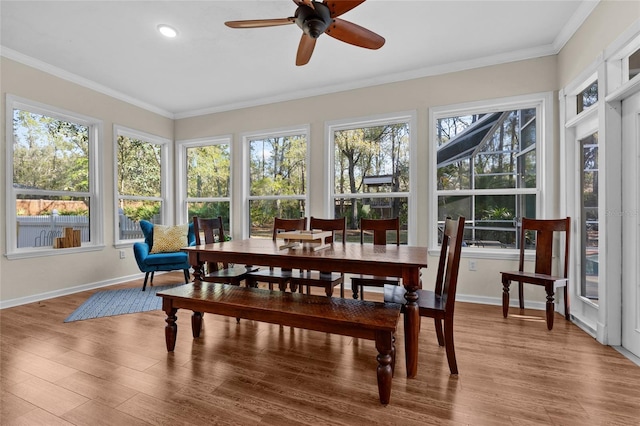 sunroom with ceiling fan