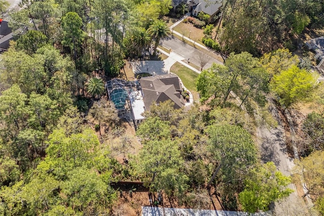 bird's eye view featuring a view of trees