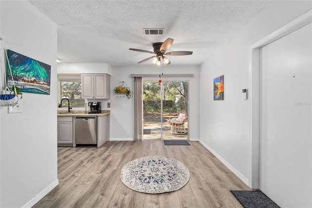 kitchen featuring light wood-style floors, visible vents, plenty of natural light, and stainless steel dishwasher