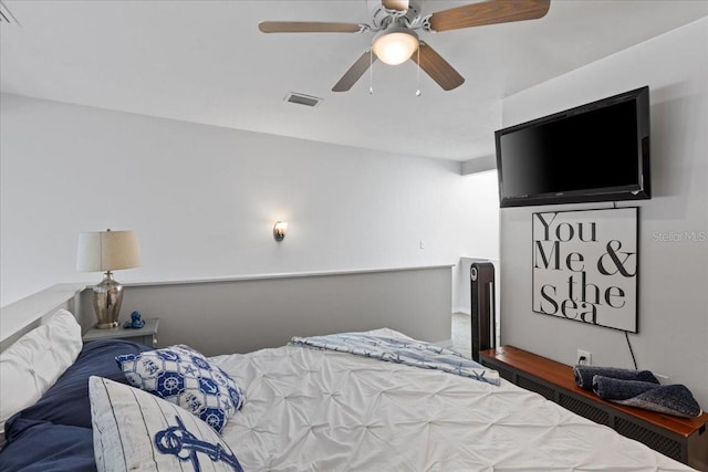 bedroom featuring ceiling fan and visible vents