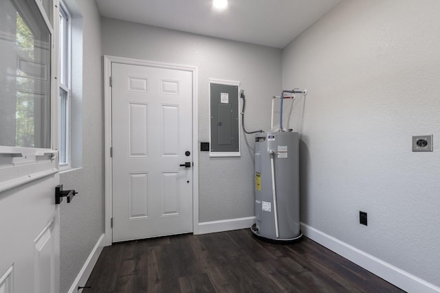 utility room featuring electric panel and electric water heater