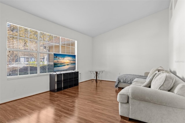 living area featuring wood finished floors and baseboards