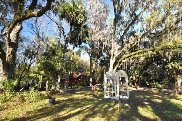 view of yard featuring an outdoor structure