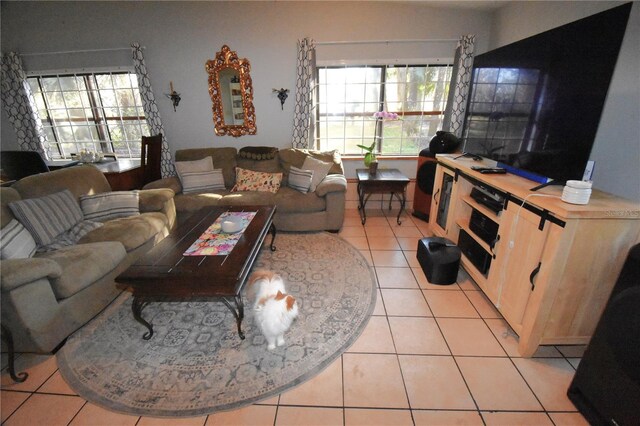 living area with light tile patterned flooring