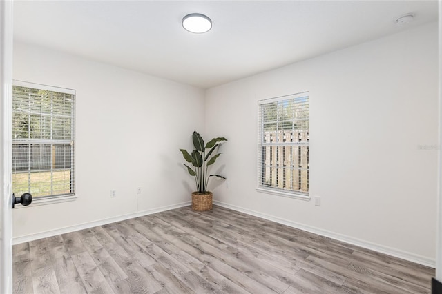 empty room with light wood-type flooring, baseboards, and a wealth of natural light