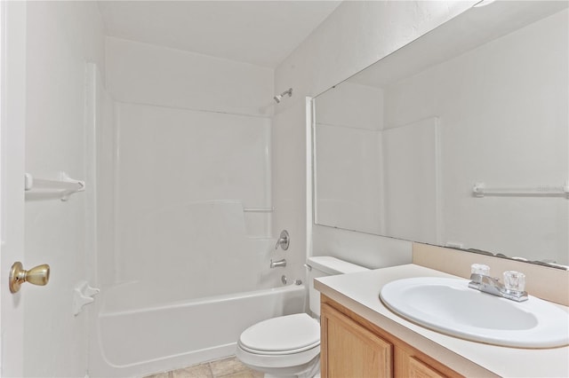 full bathroom featuring toilet, shower / washtub combination, and vanity