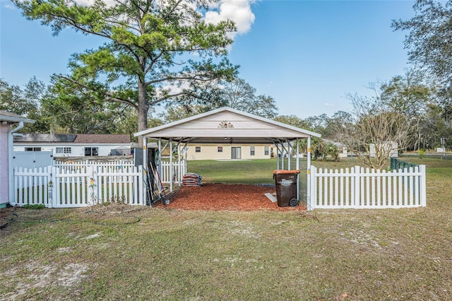 view of yard with fence private yard and a detached carport