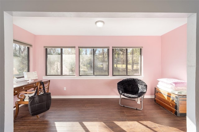 living area featuring wood finished floors and baseboards