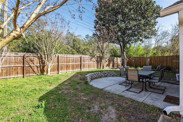 view of yard featuring a patio and a fenced backyard