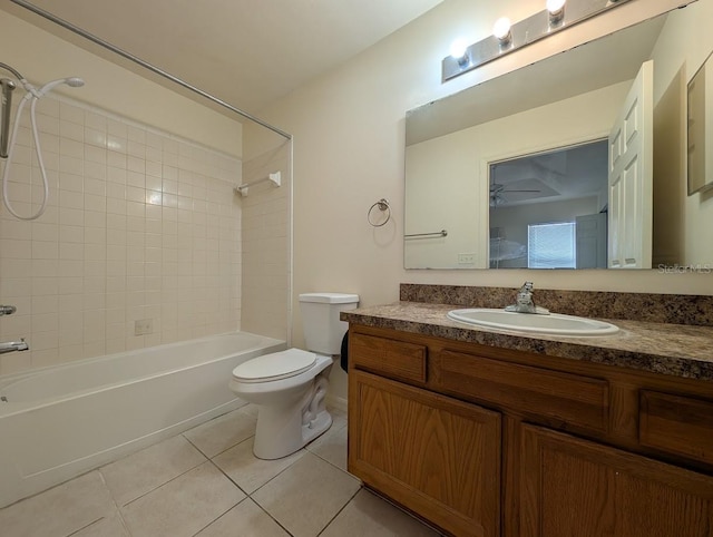 bathroom featuring tile patterned flooring, vanity, toilet, and shower / bathtub combination