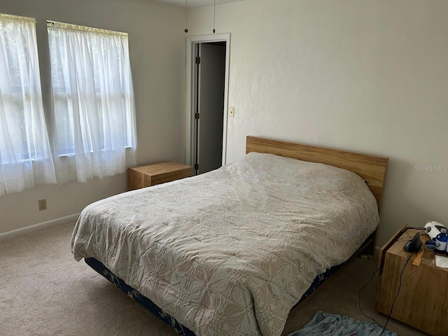 carpeted bedroom with baseboards and multiple windows