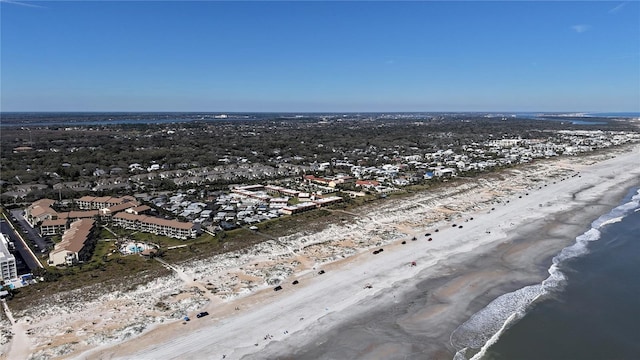 bird's eye view with a view of the beach and a water view