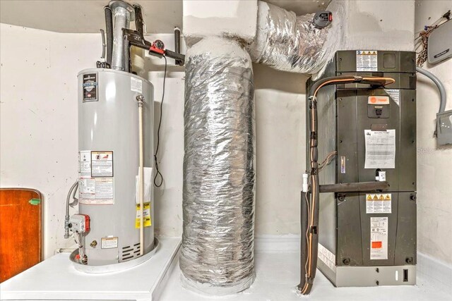 utility room with heating unit and gas water heater