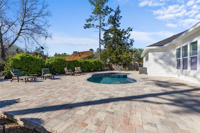 view of pool with a fenced in pool, a patio, and a fenced backyard