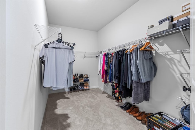 walk in closet with carpet