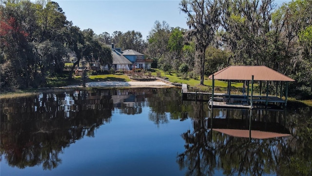 view of dock with a water view