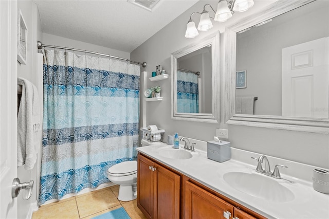 full bathroom with tile patterned flooring, visible vents, a sink, and toilet