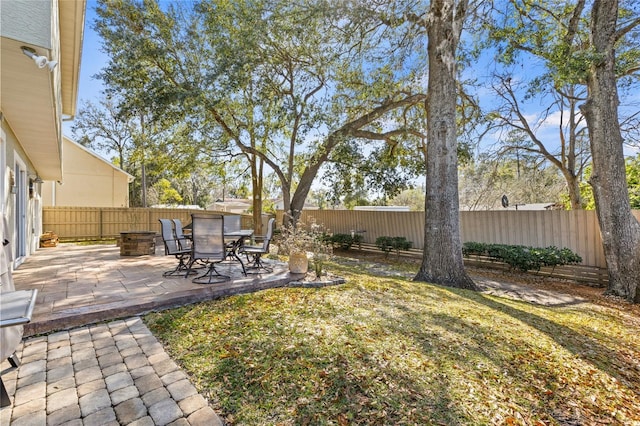 view of yard with a patio and a fenced backyard