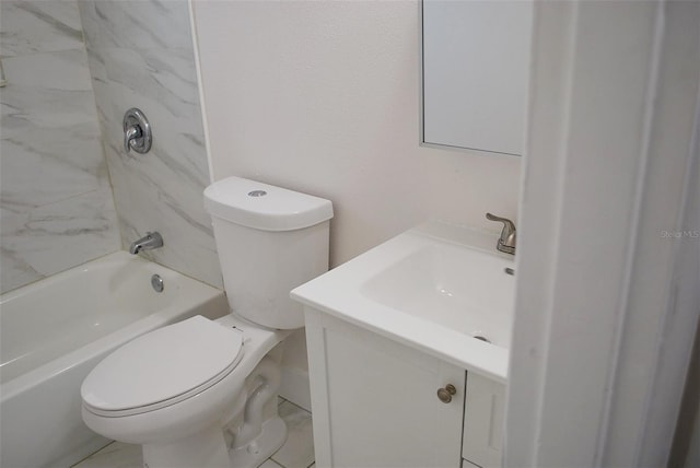 full bath featuring shower / bathtub combination, toilet, and vanity