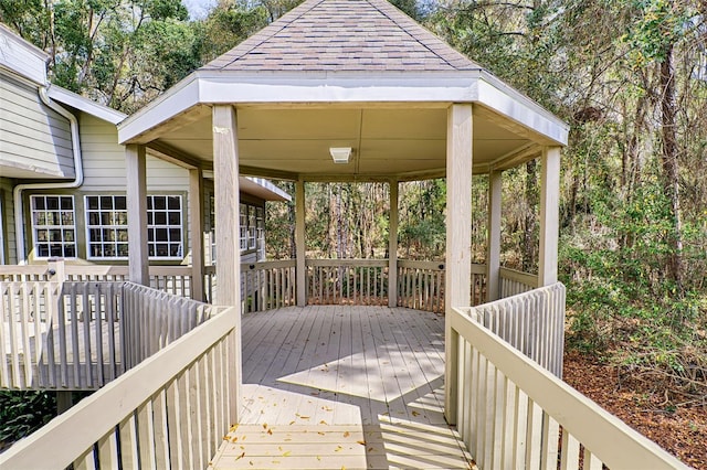 wooden deck with a gazebo