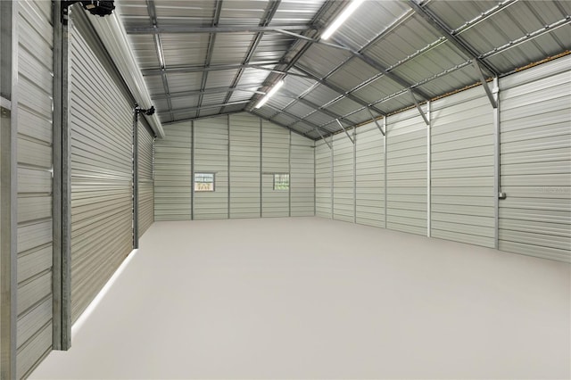 garage with metal wall