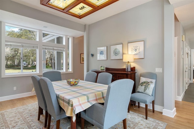 dining space featuring a healthy amount of sunlight, baseboards, and wood finished floors