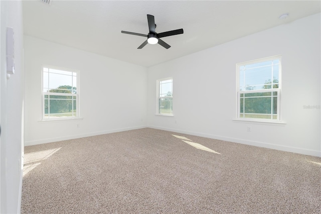 spare room featuring carpet floors, plenty of natural light, and baseboards