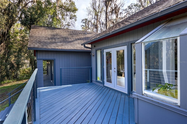 wooden terrace with french doors