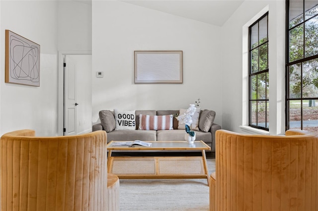 living room with vaulted ceiling