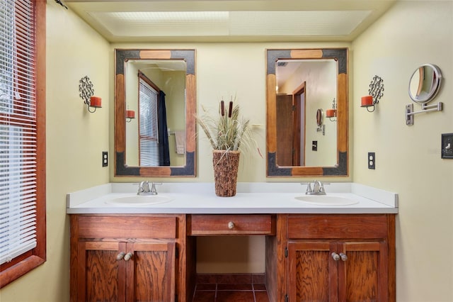 bathroom featuring double vanity, a sink, and a healthy amount of sunlight