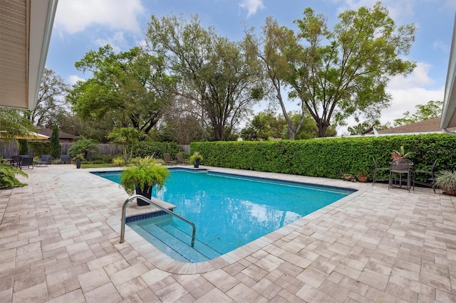 view of pool featuring a fenced in pool, a patio area, and a fenced backyard