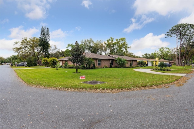 ranch-style home featuring a front lawn