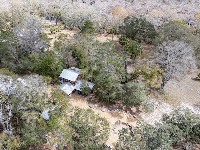 drone / aerial view with a forest view