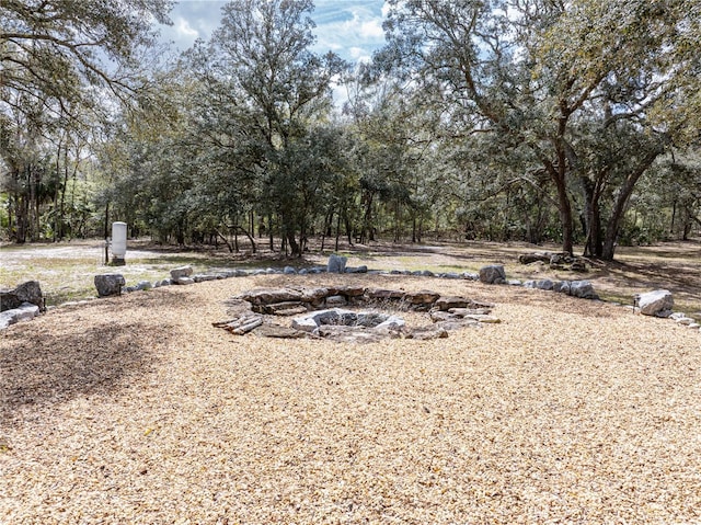 view of yard featuring an outdoor fire pit