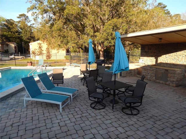 view of patio / terrace with fence and a fenced in pool