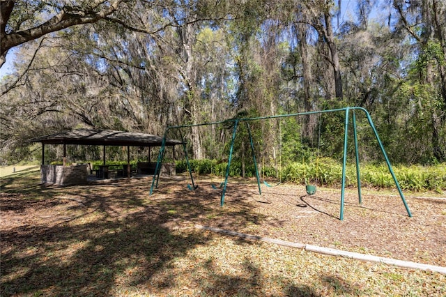community jungle gym with a gazebo