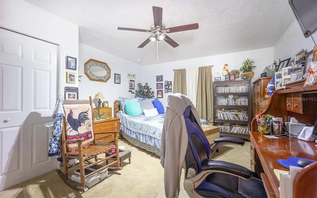 bedroom with carpet and ceiling fan