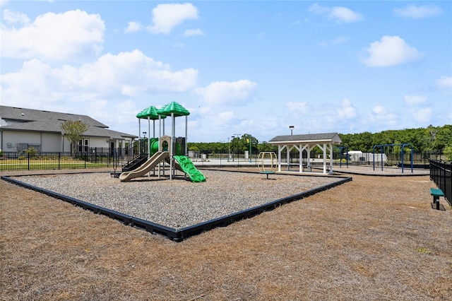 community jungle gym with fence