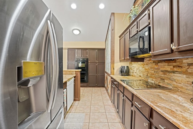 kitchen featuring black appliances, tasteful backsplash, light tile patterned floors, and recessed lighting